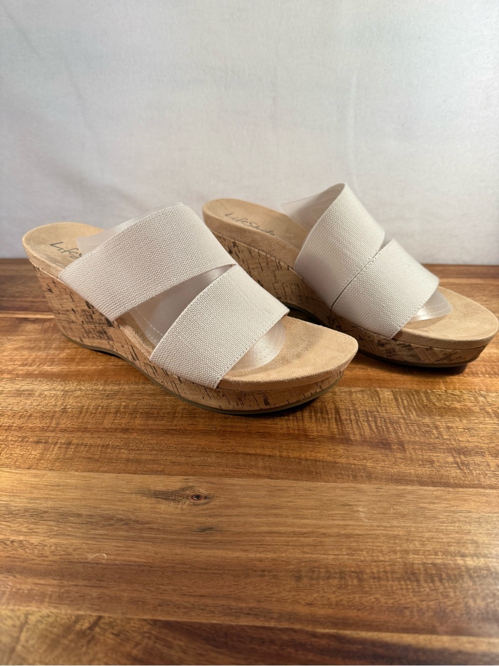 Life Stride Parigi Cork Wrapped Wedge Sandals Cream Size 8 NWOT